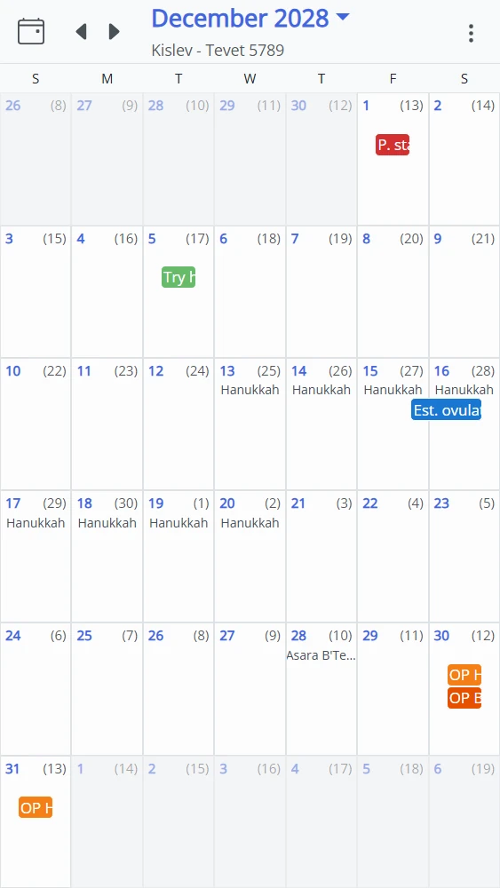 MikvahKal Calendar View Screenshot
